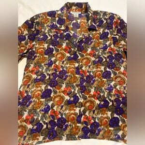 Ann May floral button down shirt short sleeves 100% silk